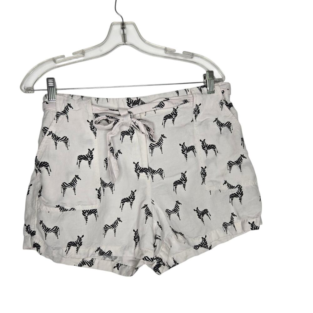 LOFT Linen Blend Shorts Zebra Print White Pockets Lightweight Summer Women 6